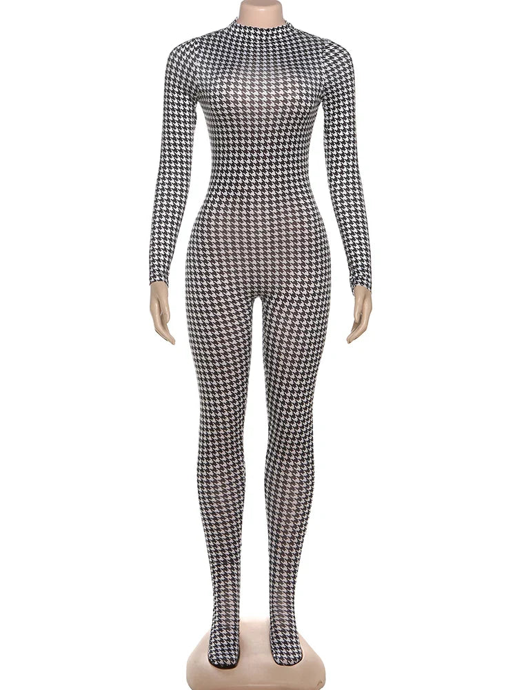 Weird Puss Sexy Foot Jumpsuit Women Snake Print Autumn Trend o-Neck Full Sleeve Stretch Skinny Street Clubwear Zip Slim Overalls