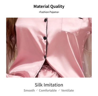 Women's Pajama Set Silk Sleepwear Suit Loungewear Pj Set Satin Long Sleeve Tops With Pants 2 Pieces Pjs Pajamas for Women Pyjama