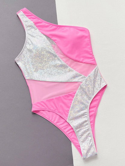 VigoBeviya 2025 Patchwork Hollow Out Swimwear Women Sexy One Shoulder Piece Swimsuit Monokini Beach Bathing Suit