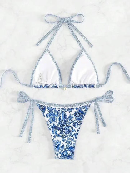 2025 Halter String Triangle Two Piece Bikini Women Swimwear Female Swimsuit Bathers Bathing Swimming Suit Beachwear Summer