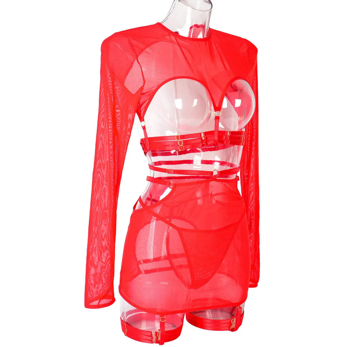 Diccvicc Long Sleeve Lingerie Sexy Sheer Mesh Porn Top Crotchless Skirt Naked Bandage Women Underwear Uncensored Erotic Costume