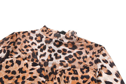 Sisterlinda Popular Leopard Jumpsuits Sexy Mesh Thin Full Sleeve Round Neck Skinny Overalls Female Classic Attractive One Piece