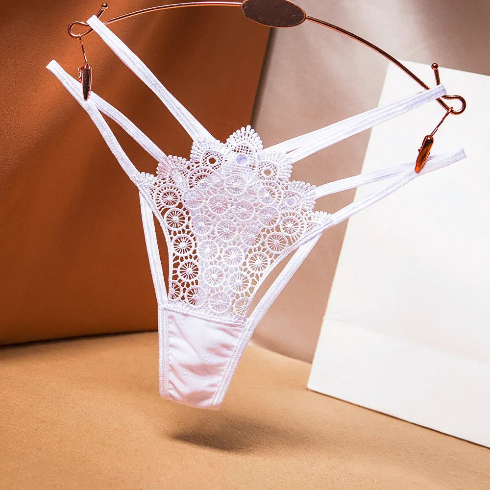 Women's Lace Underwear Thin Drawstring Cross Hollow Sexy High Elastic Mid-Waist Sexy Panties Women Erotiic Underwear Woman
