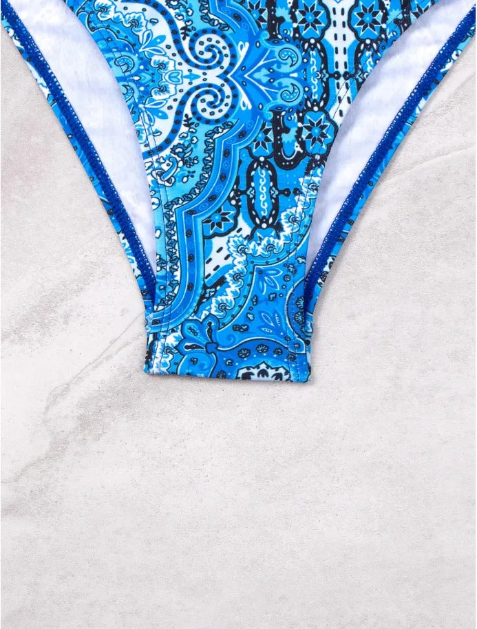 2024 New Print 2-piece Swimsuit for Women,hard Cup Suspender Push Up Bikini Set,summer Beach Vacation Backless Bathing Suit