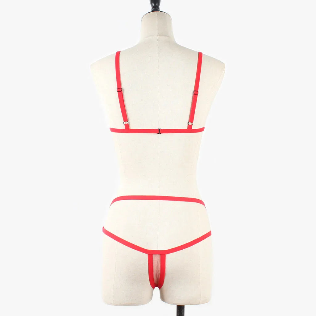 Women Sexy Lingerie Corset Solid Erotic Mesh Transparent Bra Panty Lingerie Underwear Set Lenceria Erotica Mujer Sexi Babydoll