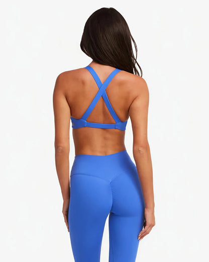 SHINBENE Women's Twist Workout Sports Bras Back Cross Padded Low Impact Fitness Bra Yoga Crop Tops