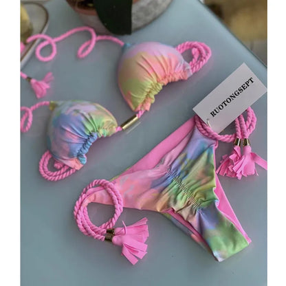 Sexy Swimsuit Women Triangle Bikinis Set Thong Bandage Swimsuits Solid Color bathing suit  Two Piece String Swimear Beach Wear
