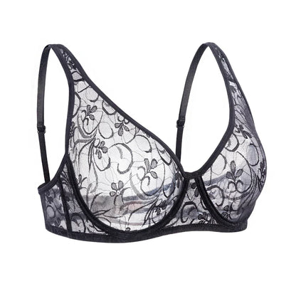 Womens Underwear Lace Bras Underwire BH Hollow Out Embroidery Sexy Lingerie Tops Plus Size  Brassiere A B C D Cup