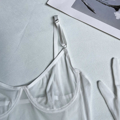 Yimunancy Sheer Mesh Lingerie Set Women 4-Piece Backless Sexy Dress Sexy Erotic Solid Brief Underwer Set Nightwear