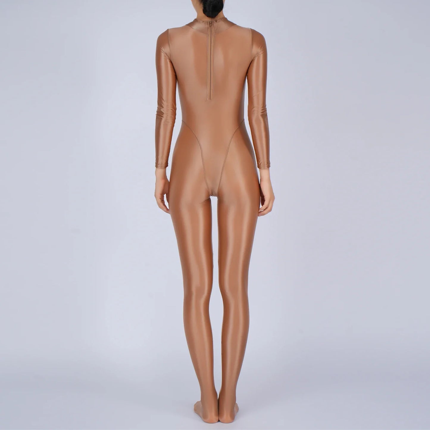Womens Glossy Full Body Jumpsuit See Through Sheer Catsuits Bodystockings Long Sleeve Footed One Piece Gym Yoga Tights Bodysuit