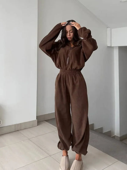 Zekye Woman Clothing New Fashion Long-sleeved Jumpsuit Women's Casual Semi-open Elastic Waist Jumpsuit Elegant Woman Jumpsuit