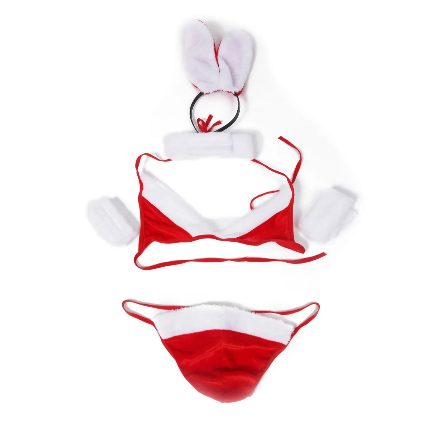Erotic Lingerie Set Sexy Men Thong Christmas Underwear Man Bunny Ears Velvet Bikini Bra Sissy Crossdressing Cosplay Costume