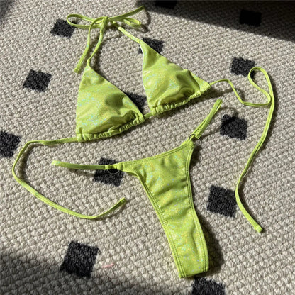 Glitter Sparkling High Cut Halter Bikini Female Swimsuit Women Swimwear Two-pieces Bikini set Bather Bathing Suit Swim V5102S