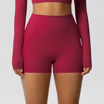 Women Sports Short With PocketedYoga Legging Shorts Squat Proof High Waist Fitness Tight Shorts Quick Drying Cycling Workout Gym