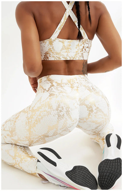 Snake Printed Yoga Pants Gilded Stretch Buttocks Sexy Casual Skinny Pants  For Women High Waist Elastic Fitness Sporty Leggings