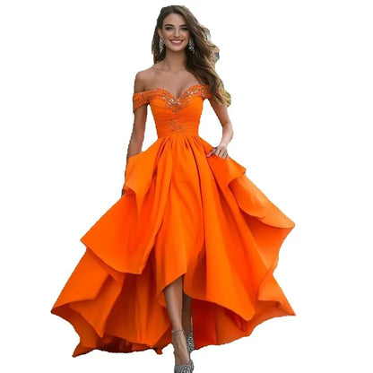 Gorgeous Orange Evening Dresses Chic Off the Shoulder Floor Length Prom Dress Special Occasion Women Gowns Vestidos 2025