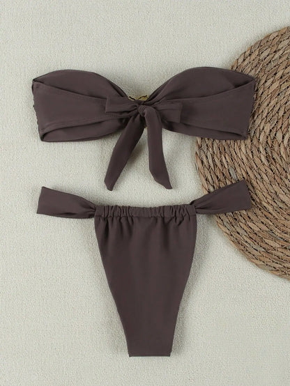 "2025 Sexy Bandeau Push-Up Bikini Set - Brazilian Thong Swimwear for Women"