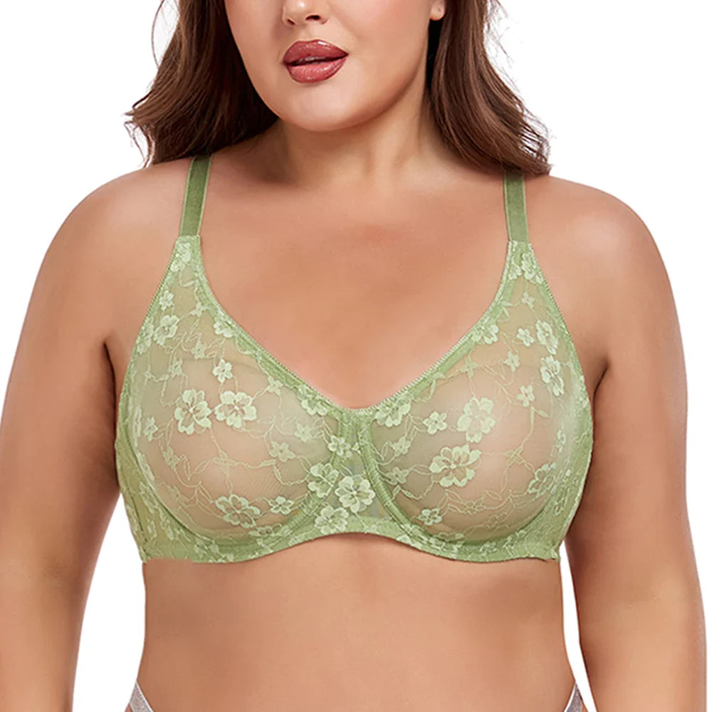 Sexy Womens Bras Lace Sheer Brassiere Plus Size Bra Female Underwire Underwear Lingerie BH Tops B C D E F Cup