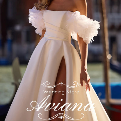 Aviana Customized A-Line Satin Pleats Ruching Off Shoulder Zipper Back Ruffles Lace lining Fairy Garden Wedding Dress Woman Sexy