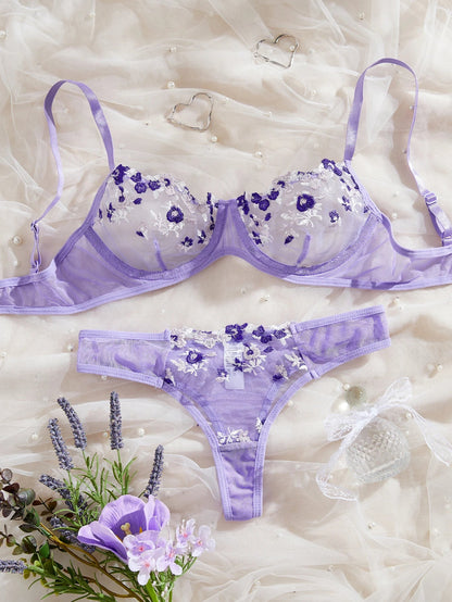 Suspenders Two-piece Set Night Beautiful Sexy Women 2 Piece Floral Embroidery Underwear Sexy Erotic Lingerie Underwear Set