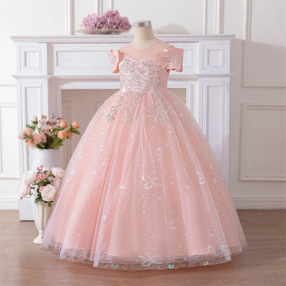 Gorgeous Elegant Girl Dress Formal Occasion Wedding Bridesmaid Celebration Communion Children Clothing Shiny Luxury Kids Clothes