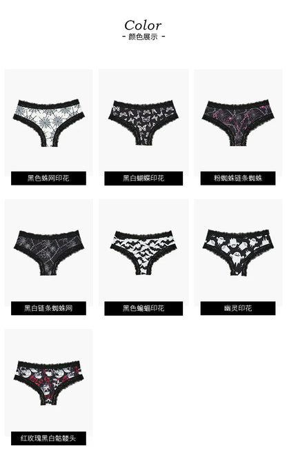 2Pc Set Lingerie Woman Sexy Underwear Lace Female Underwear Ghost Bat Butterfly Gothic Style Breathable Panties For Women