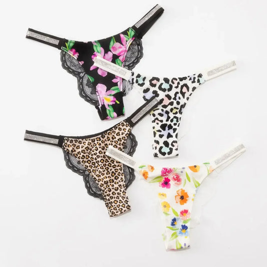 Fashion Sparkling Rhinestone Lace Thong Women's Low Waist Sexy Women's Underwear Women's Thong Clearance items,limited quantity,