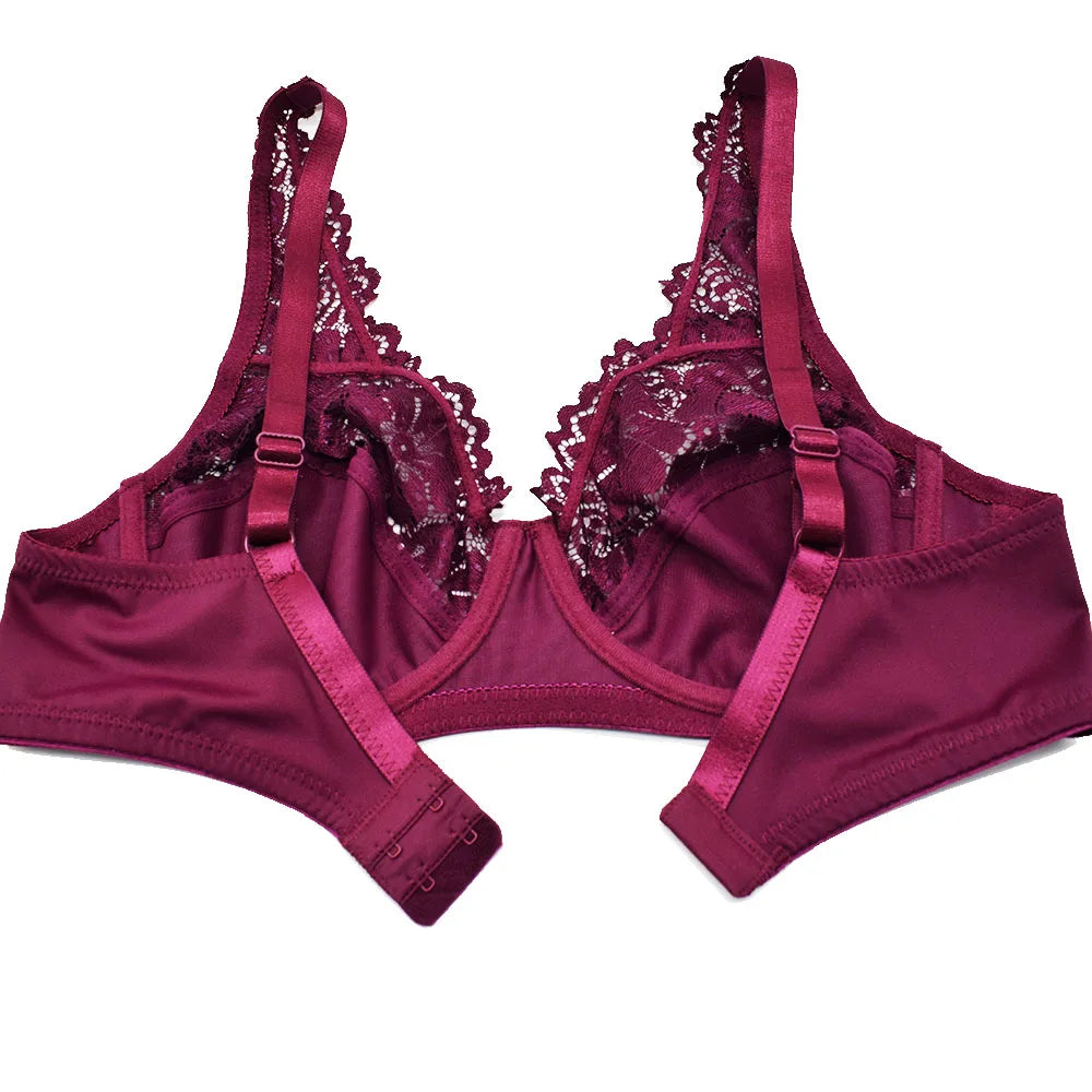 Women Plus Size Bra Breathable Sexy Lingerie Perspective Brassiere Floral Lace Bras Unlined Underwire Female Underwear
