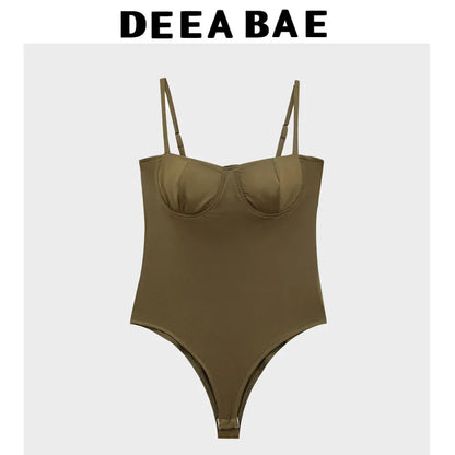 DEEABAE Spicy Girl with Chest Cushion Camisole Jumpsuit Women's New Style Of Sexy Tight Fitting Crotch TopTtrendy