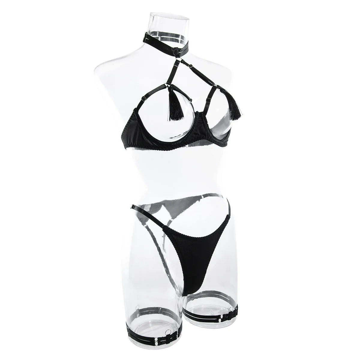 Sensual Tassel Lingerie Set Women See Through Halter Cut Out Sexy Bilizna Erotic Set Intimate Naked Back Open Brief Kit