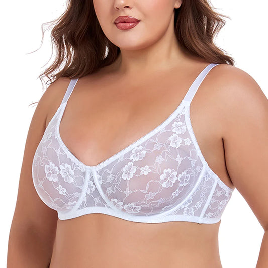 Sexy Womens Bras Lace Sheer Brassiere Plus Size Bra Female Underwire Underwear Lingerie BH Tops B C D E F Cup