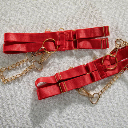 Fancy Metal Chain Sexy Lingerie 5Pcs Sets Luxury Hollow Out Bras And Panties Garters Underweat Suit Sensual Erotic Intimate Set