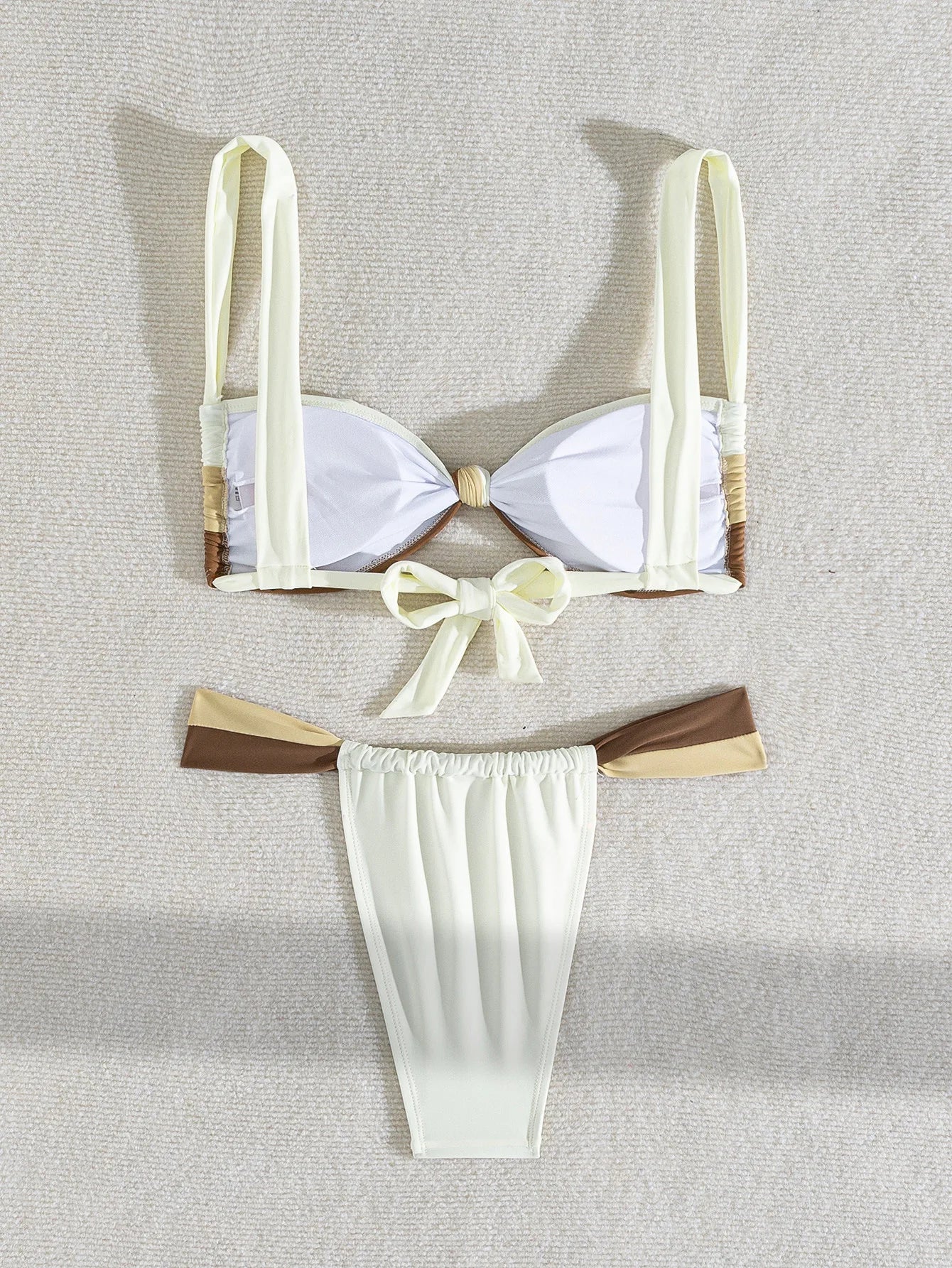 Circyy Contrast Color Swimwear Women Halter Pleated Bikini Set Two-piece Sexy Thongs Holiday Beach Bathing Suit Summer 2025 New