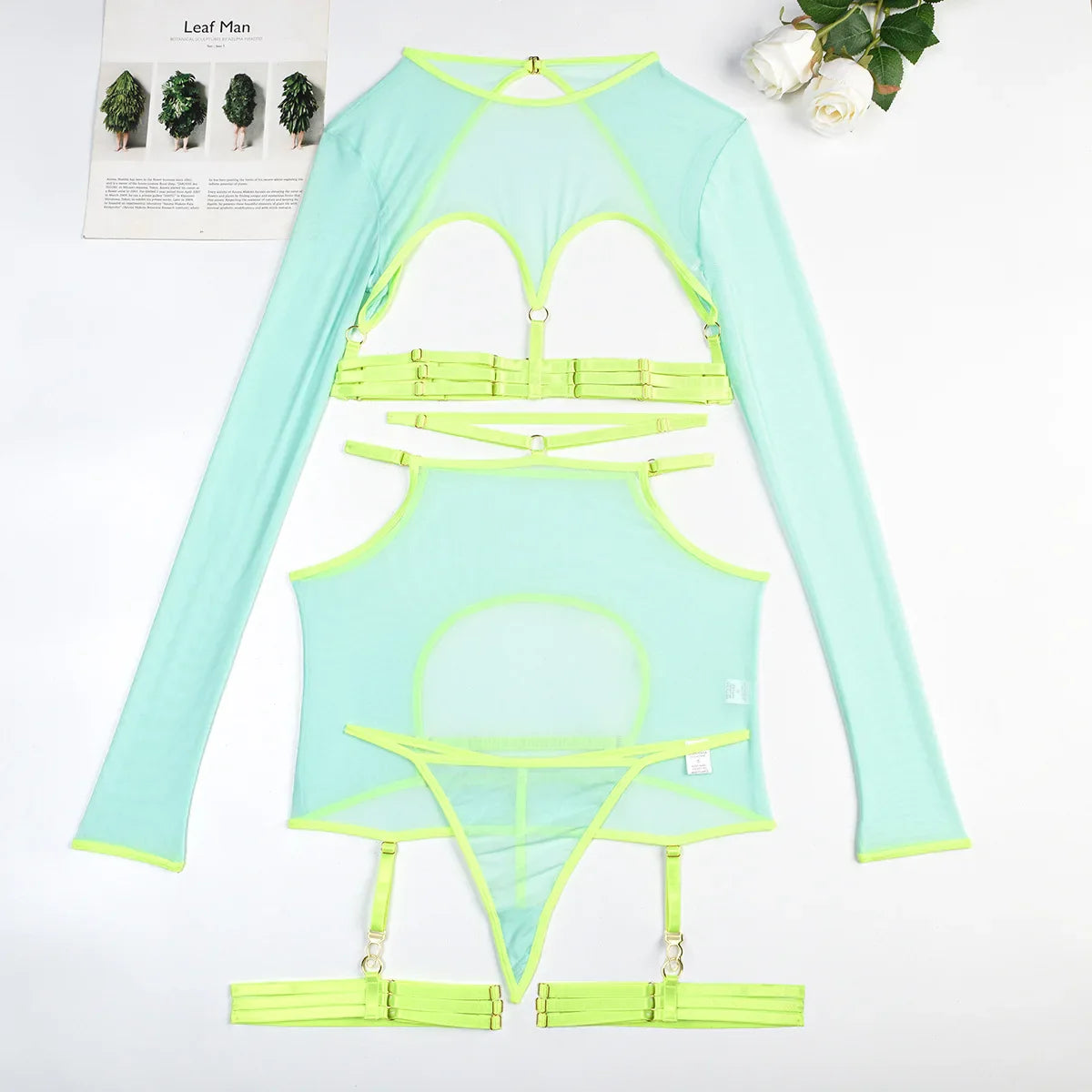 Diccvicc Long Sleeve Lingerie Sexy Sheer Mesh Porn Top Crotchless Skirt Naked Bandage Women Underwear Uncensored Erotic Costume
