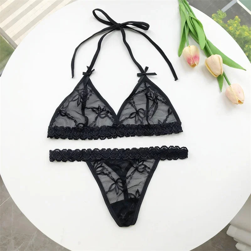 Name Custom Crystal Letter Thong Lace Tie Neck Bikini Bra Panties Sexy Personalized Name Low Waist G-String Underwear Bra Set