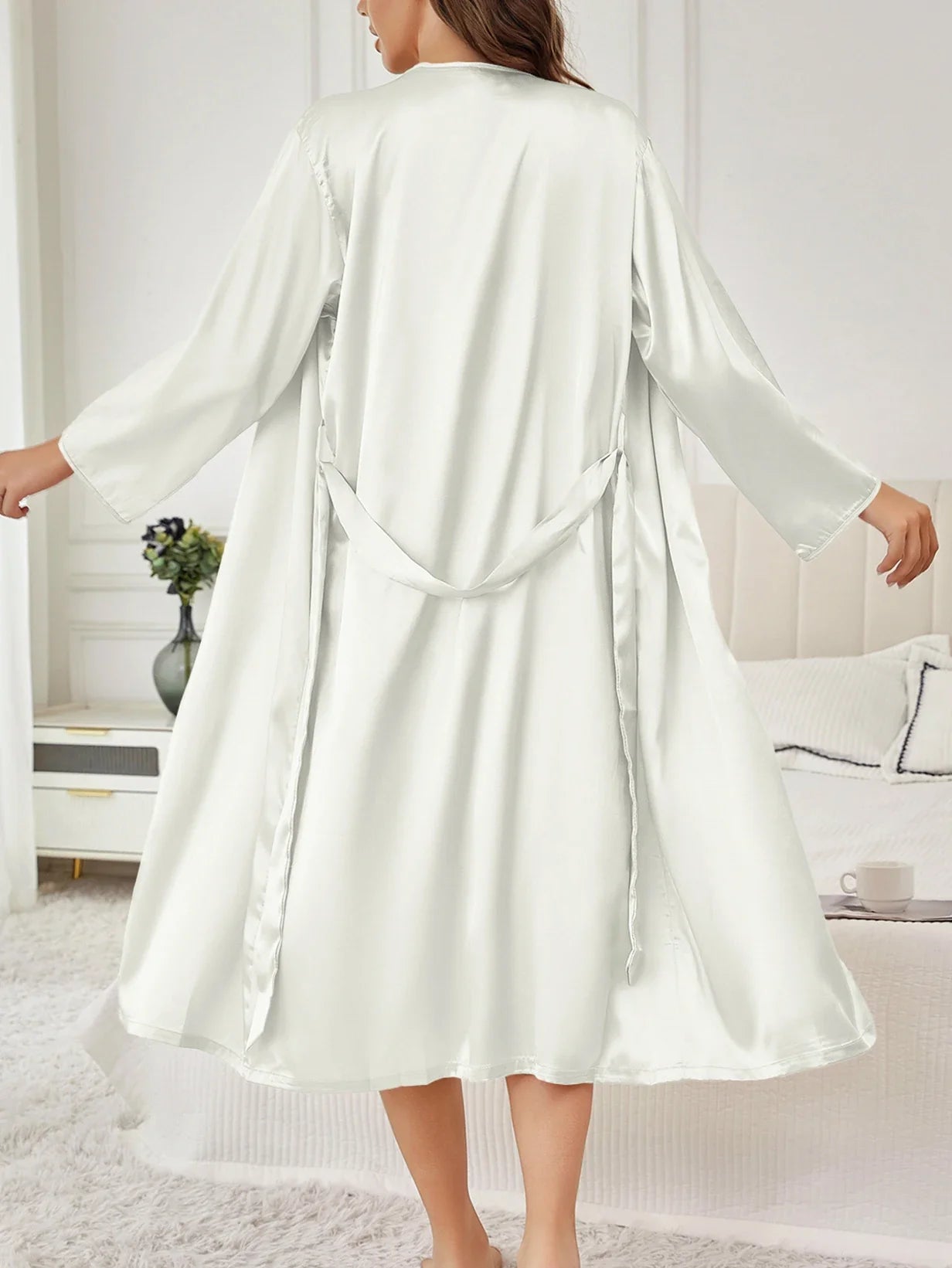Solid Color Thin Long Sleeve Nightgown Women Summer Homewear Outerwear Draping Soft Casual Loungewear Multi Color Options