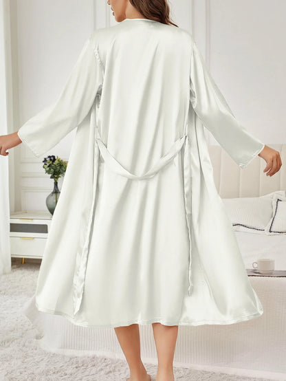 Solid Color Thin Long Sleeve Nightgown Women Summer Homewear Outerwear Draping Soft Casual Loungewear Multi Color Options