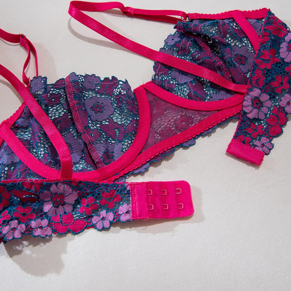 Aesthetic Floral Erotic Lingerie Set with Multi-color Lace Deluxe Comfortable Underwear with Thong