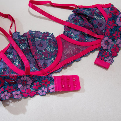 Aesthetic Floral Erotic Lingerie Set with Multi-color Lace Deluxe Comfortable Underwear with Thong