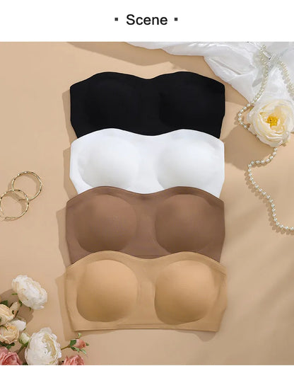 1Pc/3Pcs/Pack YMQJ Removable Padded Soft Ice Silk Traceless Women Brasseries Wire Free Seamless Bra For Women Strapless Bra