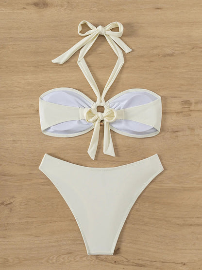 "2025 Sexy Bandeau Push-Up Bikini Set - Brazilian Thong Swimwear for Women"