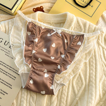 Sexy lingerie women Satin tangas lace ropa interior femenina sweet calzones para mujer plus size panties heart underwear women