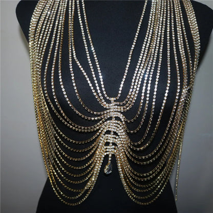 2022 New Crystal Tassel Drop Pendant Top Body Chain Bra for Women Luxury Rhinestone Body Bralette Chest Chain Bikini Jewelry