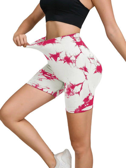 Tie Dyed Seamless Fitness Pants Women's High Waist and Hip Lifting Sports Tight Shorts Running Sexy Peach Fitness Yoga Shorts