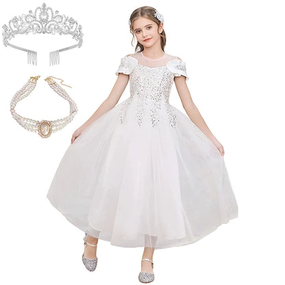 Gorgeous Elegant Girl Dress Formal Occasion Wedding Bridesmaid Celebration Communion Children Clothing Shiny Luxury Kids Clothes