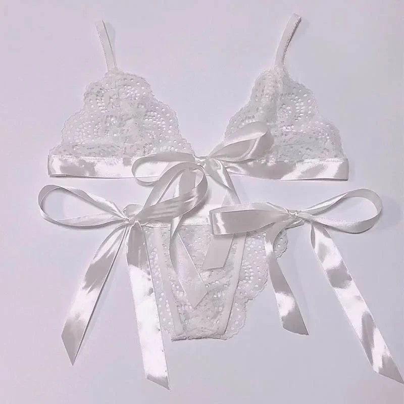 Sexy Lace Bra Brief Set Lingerie Set Women Underwear Transparent Bra Panties Sets Female Red Ultra-thin Unlined Underwear Set