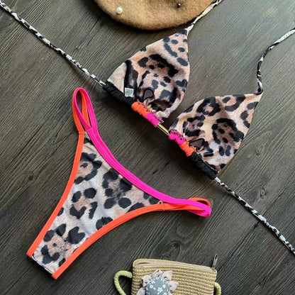 RUOTONGSEPT 2023 Sexy Spliced Swimsuit Women Swimwear Tiger Stripe Print Micro Bikini Set Brazilian Biquinis Beach Bathing Suit