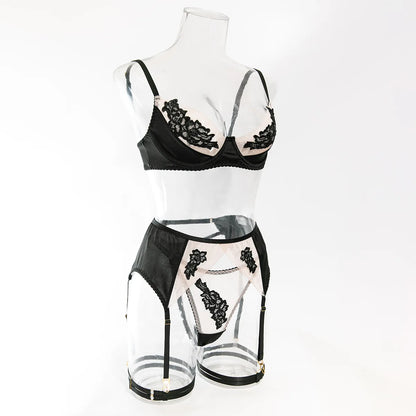 Ellolace Fancy Lingerie Floral Lace Ensemble Brazilian Underwear Attractive Chest Suspenders Sexy Hot Sissy Outfit