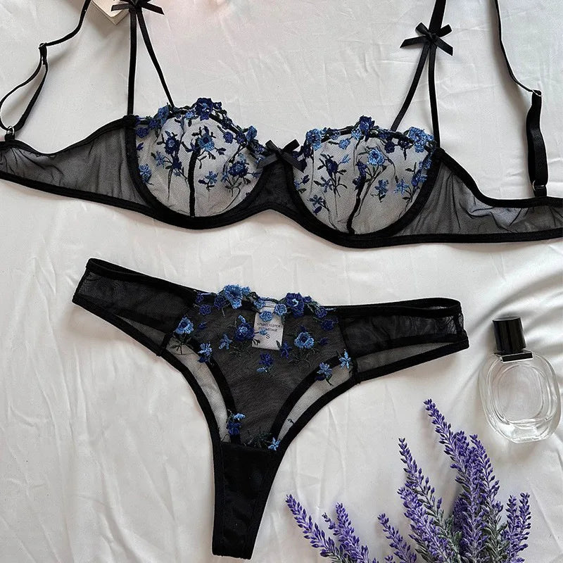 New Sexy Lace Floral Lingerie Set Women's Underwear Transparent Bra Party Sets Lace Lingerie Bra Set Underwear Set S-XL Size