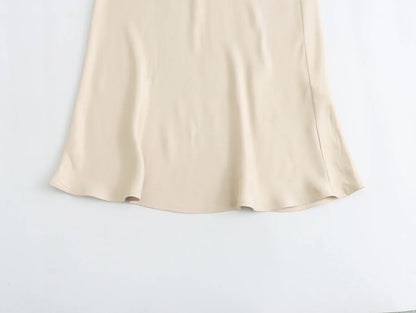 2024 Spring Women's Satin Bow-Decorated High-Waist A-Line Long Skirt - Vintage Chic Fashion